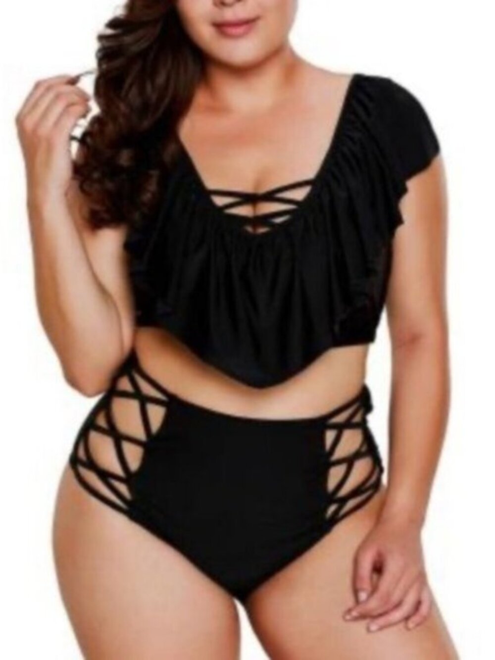 Boutique Sexy Black Criss Cross Two Piece Swim Suit